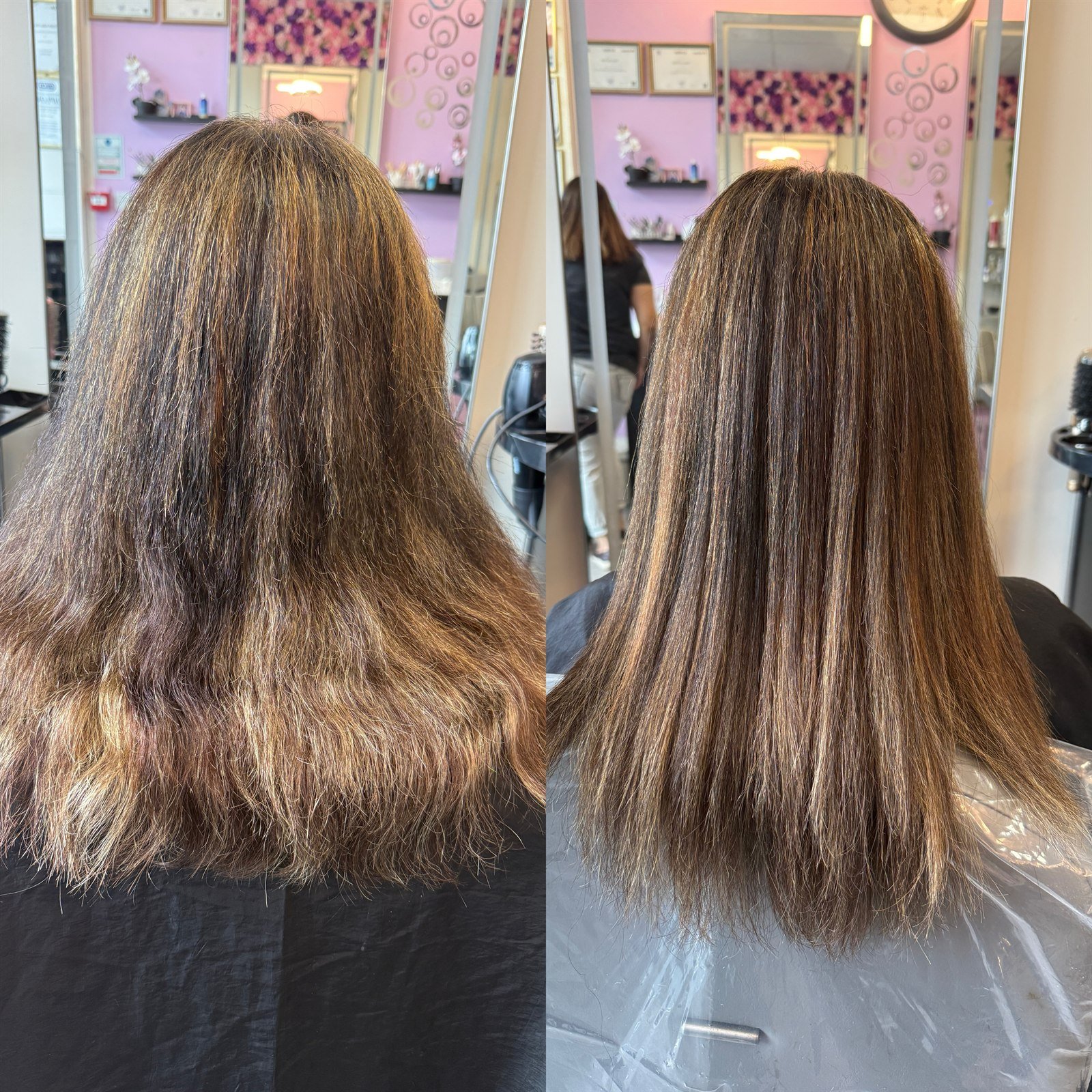 Before-and-after hair smoothing transformation at Akestatica